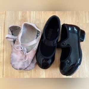 Toddler Black Tap Shoes and Pink Ballet Shoes